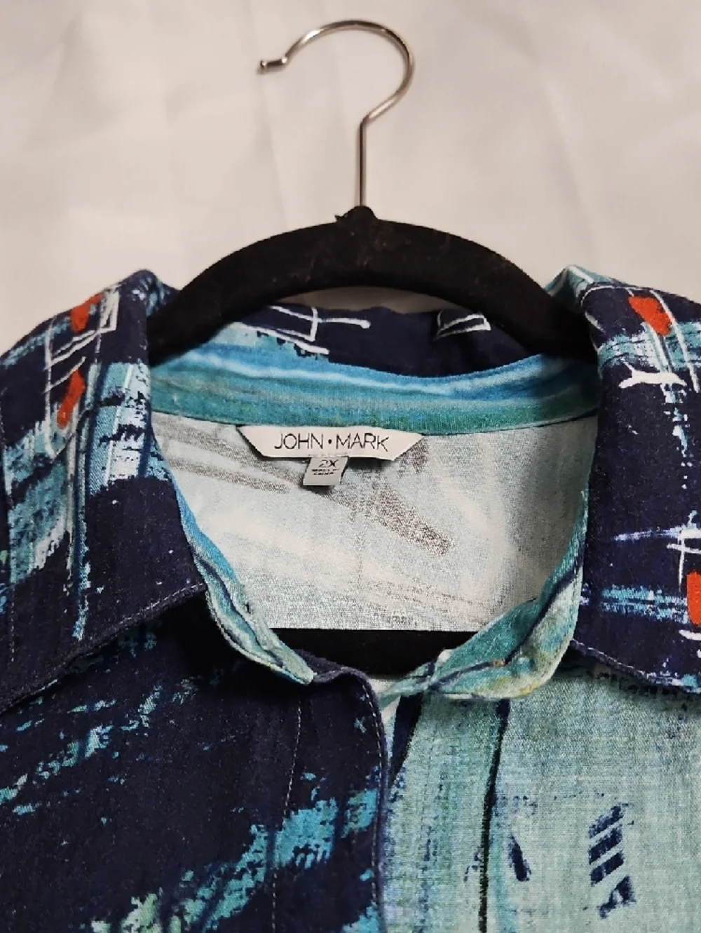 John Mark 2X Abstract Blue Button-Up Art Print Shirt Tunic Artsy - Picture 12 of 16